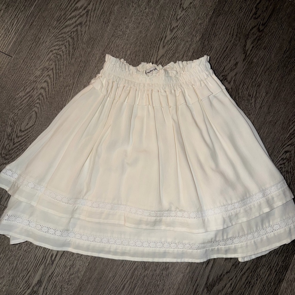 Cream Smocked Waist Tiered Skater Skirt